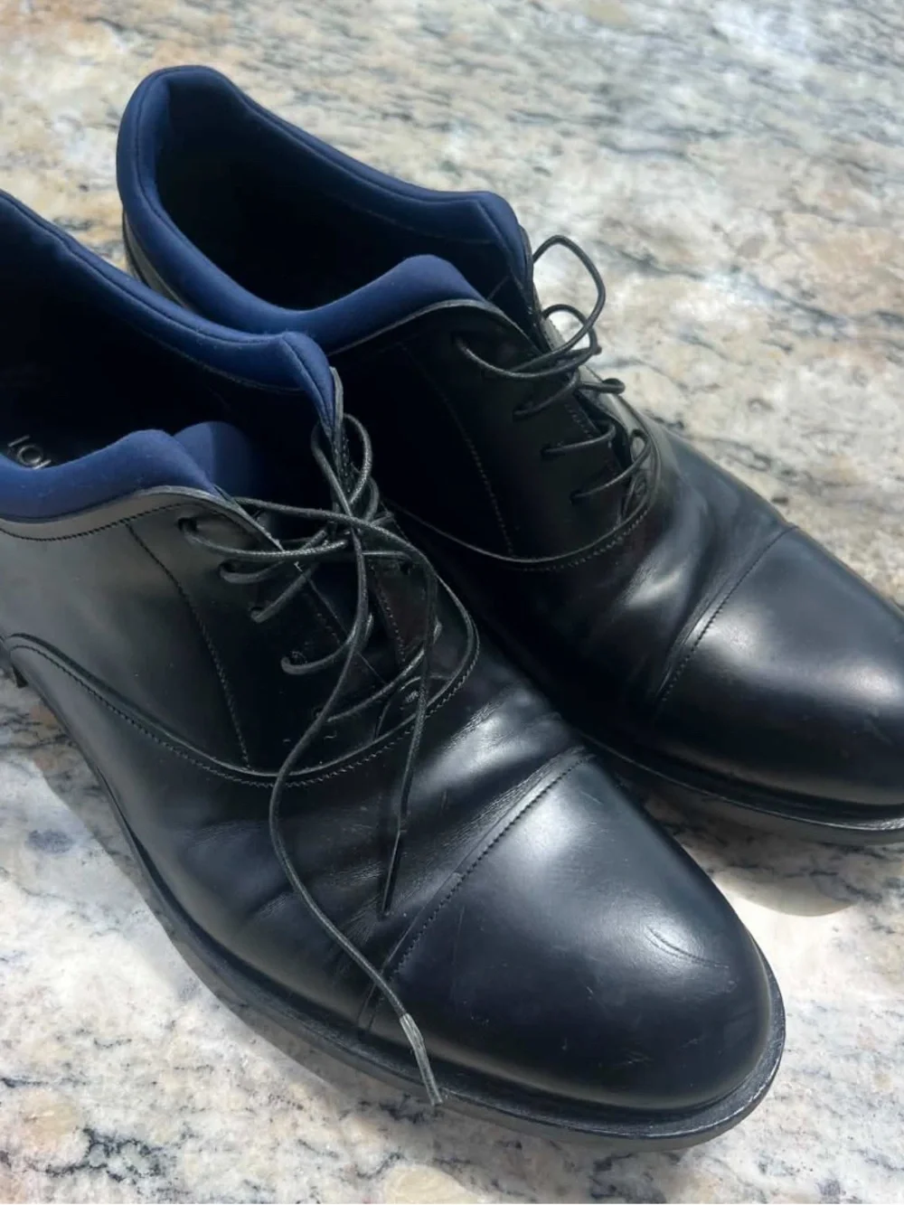 Louis Vuitton Black Leather Derby Oxfirds with Navy Trim 9.5